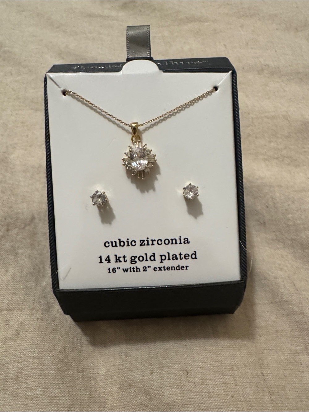 14kt Gold Plated Cubic Zirconia Pendant Necklace and Stud Earrings - Gold